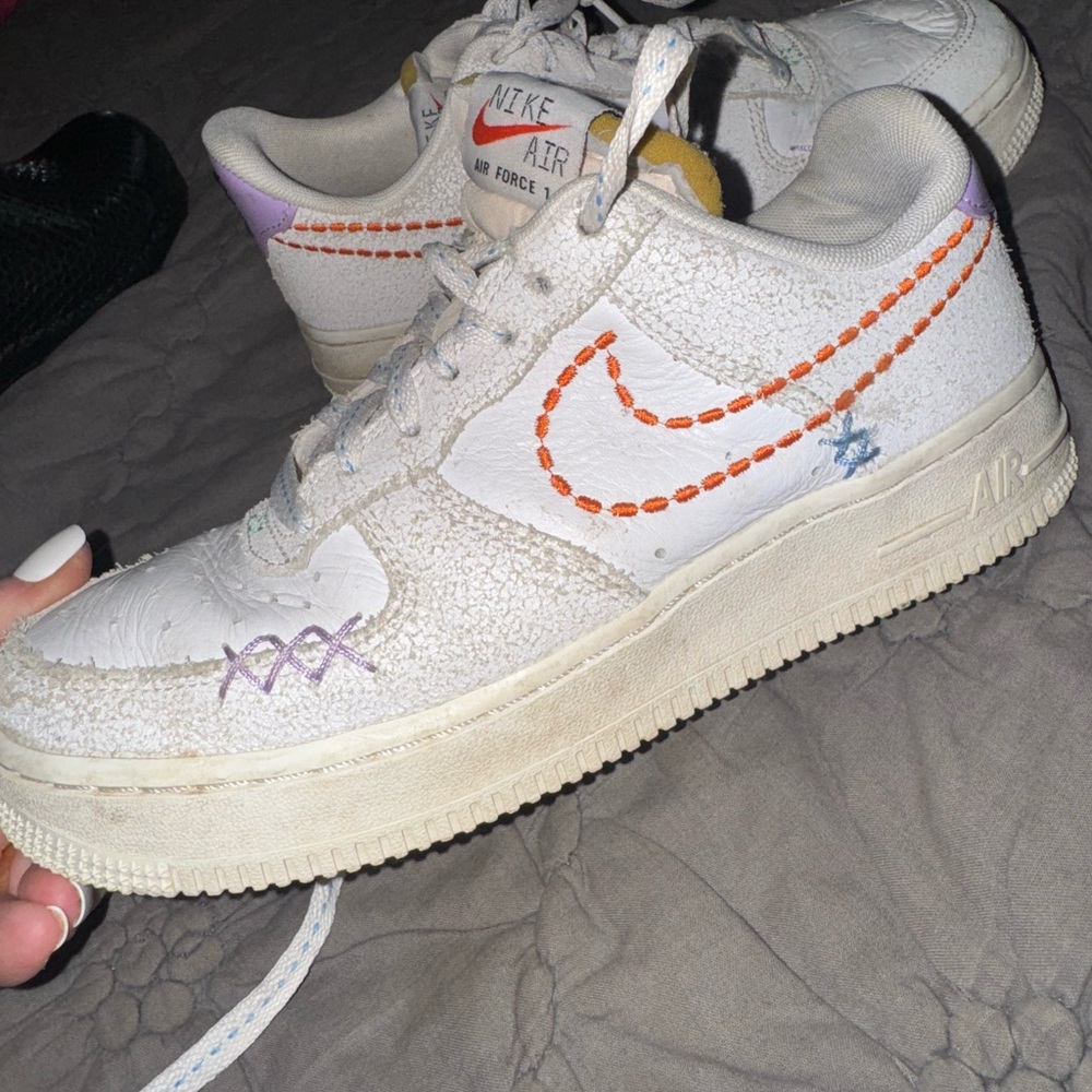 Nike Air Force 1 ‘NAI-KE’ Embroidered White/Orange/Purple Size 5Y (W 6.5)
